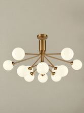 Franklite, Cosmic 12 Light Pendant In Antique Gold With Matt Opal Glass